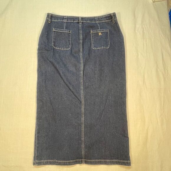 Wash Lab Blue Classic Denim Daily Front Slit Pencil Midi Skirt Size 31 - Picture 7 of 9